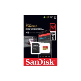 SanDisk Extreme - Flash memory card (microSDXC to SD adapter included) - 128 GB - A2 / Video Class V30 / UHS-I U3 / Class10 - microSDXC UHS-I