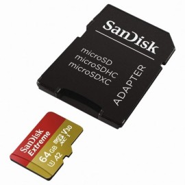 SanDisk Extreme - Flash memory card (microSDXC to SD adapter included) - 64 GB - A2 / Video Class V30 / UHS-I U3 / Class10 - microSDXC UHS-I