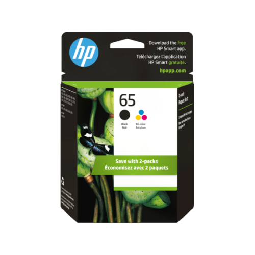 HP 65 Black & Tri-colour Original Ink Cartridges, 2 Pack (T0A36AN)