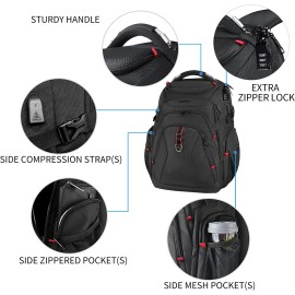 KROSER Travel Laptop Backpack 17.3 Inch XL Computer Backpack with Hard Shell Saferoom RFID Pockets Water-Repellent Business College Daypack Stylish Laptop Bag for Men/Women-Black