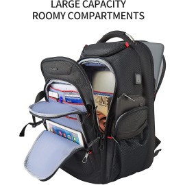 KROSER Travel Laptop Backpack 17.3 Inch XL Computer Backpack with Hard Shell Saferoom RFID Pockets Water-Repellent Business College Daypack Stylish Laptop Bag for Men/Women-Black