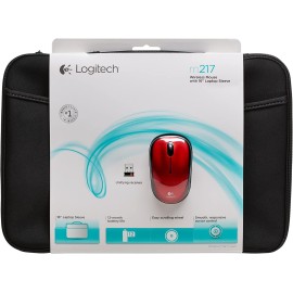 Logitech Bundle Wireless Mouse M217 – Red & 16” Sleeve