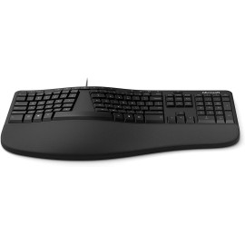Microsoft Ergonomic Keyboard - Black. Wired, Comfortable, Ergonomic Keyboard with Cushioned Wrist and Palm Support. Split Keyboard. Dedicated Office Key.