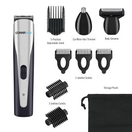 ConairMAN Lithium Ion All-in-1 Beard, Ear, Nose and Body Hair Trimmer for Men, Cordless Face Trimmer Grooming Kit, 6-Piece Set