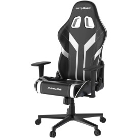 DXRacer P Series Gaming Chair, Premium PVC Leather Racing Style Office Computer Seat Recliner with Ergonomic Headrest and Lumbar Support (Black & White)