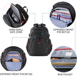 KROSER Travel Laptop Backpack 17.3 Inch XL Computer Backpack with Hard Shell Saferoom RFID Pockets Water-Repellent Business College Daypack Stylish Laptop Bag for Men/Women-Black