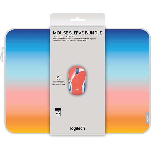 Logitech Wireless Mini Mouse M187 & 14" Sleeve Bundle - Blue Sunset