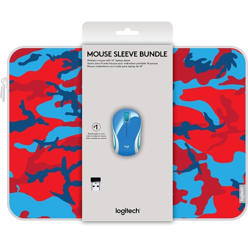 Logitech Wireless Mini Mouse M187 & 14" Sleeve Bundle - Red/Blue Camo