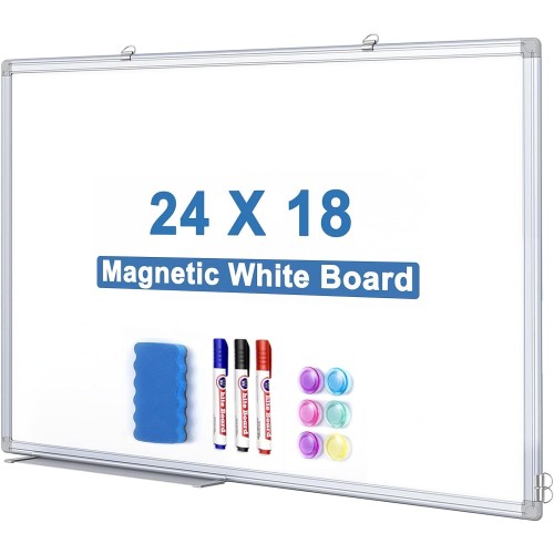 Magnetic White Board for Wall 24 X 18 Inches, White Board Dry Erase Board Hanging Whiteboard with Aluminum Frame for Office Home