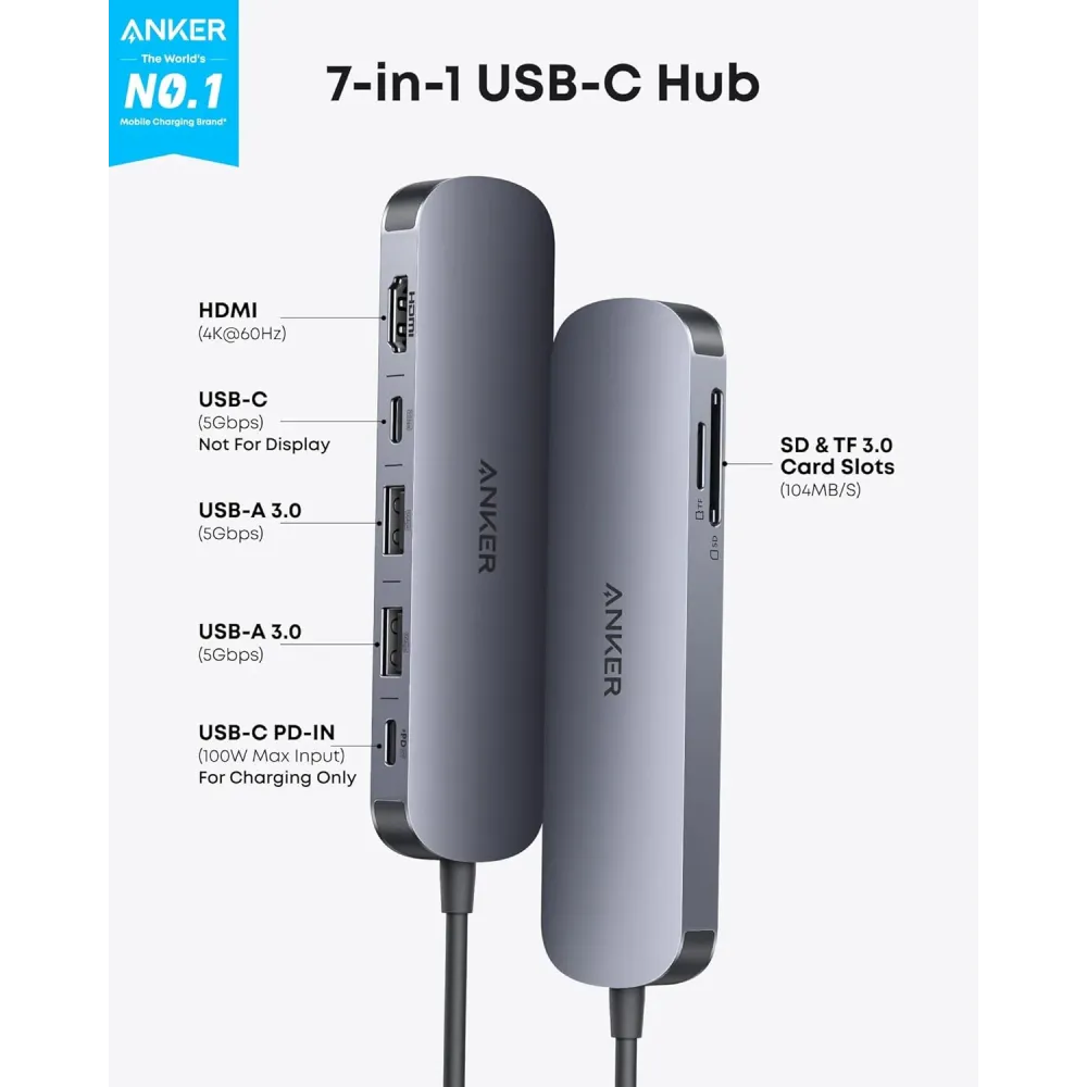Anker USB C Hub - 7in1 Multi-Port USB Adapter for Laptop/Mac