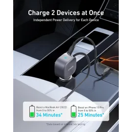 Anker 50W Retractable USB-C Car Charger