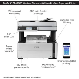 Epson EcoTank ET-M3170 Wireless Monochrome All-in-One Supertank Printer with ADF