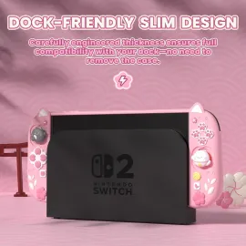 PlayVital Cherry Blossoms Kitten Protective Case for Nintendo Switch 2 with Stand | Cute Cat