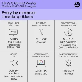 HP V27c G5 27-inch Curved LCD Monitor - Black (65P60AA#ABA)