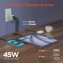 HyperGear USB C Charger Block and Cable - 45W GaN Charger