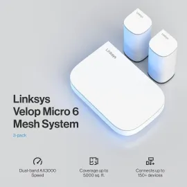 Linksys Multi-gig Micro Mesh WiFi 6 System | Connect 100+ Devices | Up to 5,000 Sq Ft | Speeds
