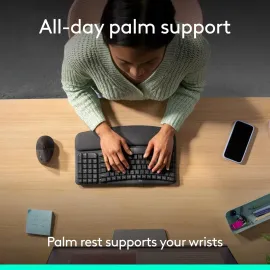 Logitech Wave Keys Wireless Ergonomic Keyboard with Cushioned Palm Rest