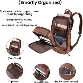 LEATHER VILLAGE Leather Laptop Backpack for Men with Trolley Strap 16L Slim