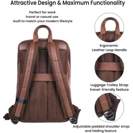 LEATHER VILLAGE Leather Laptop Backpack for Men with Trolley Strap 16L Slim