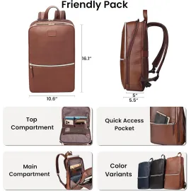 LEATHER VILLAGE Leather Laptop Backpack for Men with Trolley Strap 16L Slim
