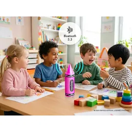 Crayola 5-Watt Portable Speaker Bluetooth Rechargeable Crayon Speaker with FM Radio, TWS, TWS, USB/microSD/Aux, up to 3 Hours of Play Time (Pink)