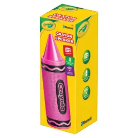 Crayola 5-Watt Portable Speaker Bluetooth Rechargeable Crayon Speaker with FM Radio, TWS, TWS, USB/microSD/Aux, up to 3 Hours of Play Time (Pink)