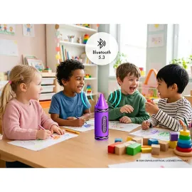Crayola 5-Watt Portable Bluetooth Rechargeable Crayon Speaker with FM Radio, TWS, TWS, USB/microSD/Aux, up to 3 Hours of Play Time (Purple)