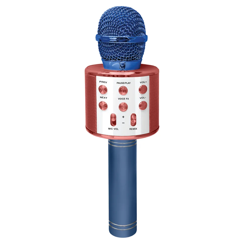 Crayola CKM150 Combo Bluetooth Karaoke Handheld Mic and 5-Watt Speaker, FM/USB/microSD, Aux In/Out, Vocal FX, up to 2 Hours Play Time (Blue)