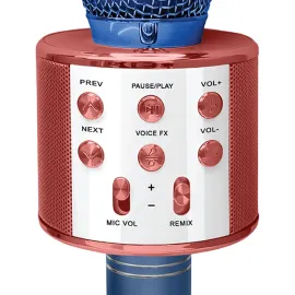 Crayola CKM150 Combo Bluetooth Karaoke Handheld Mic and 5-Watt Speaker, FM/USB/microSD, Aux In/Out, Vocal FX, up to 2 Hours Play Time (Blue)