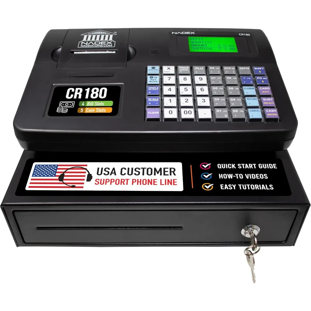Nadex CR180 Electronic Cash Register with Product Lookups and Steel Cash Drawer