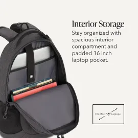 SwissGear 5505 Cecil 16 in Laptop Backpack Charcoal – Daily Laptop Bag with Gear Attachment