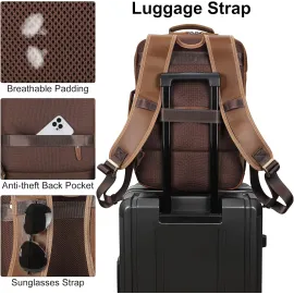 TIDING Brown Full Grain Leather 17.3 in Laptop Travel Backpack for Men